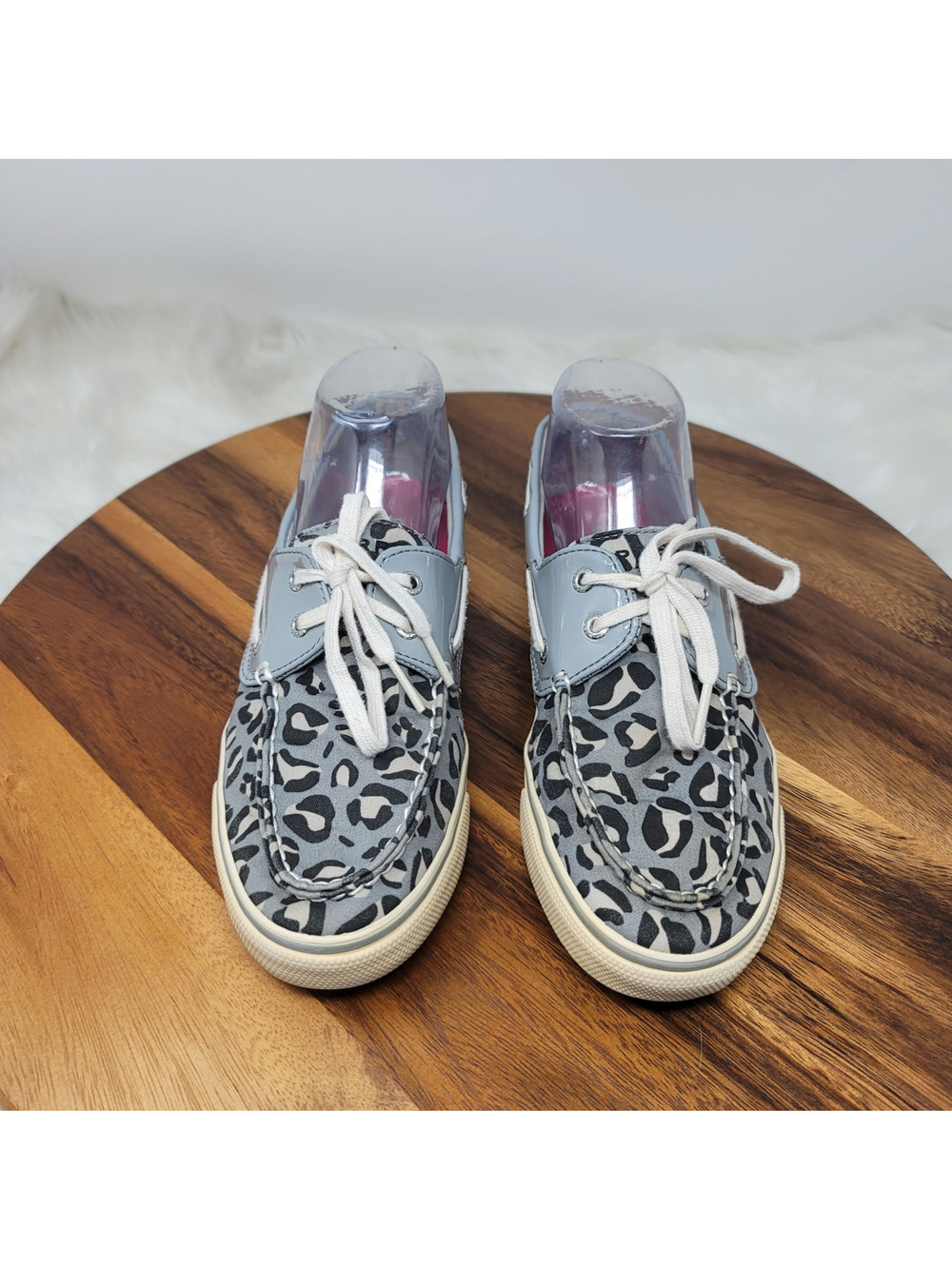 Sperry Top Sider Gray Black Animal Style Slip On Women's Shoes 8M